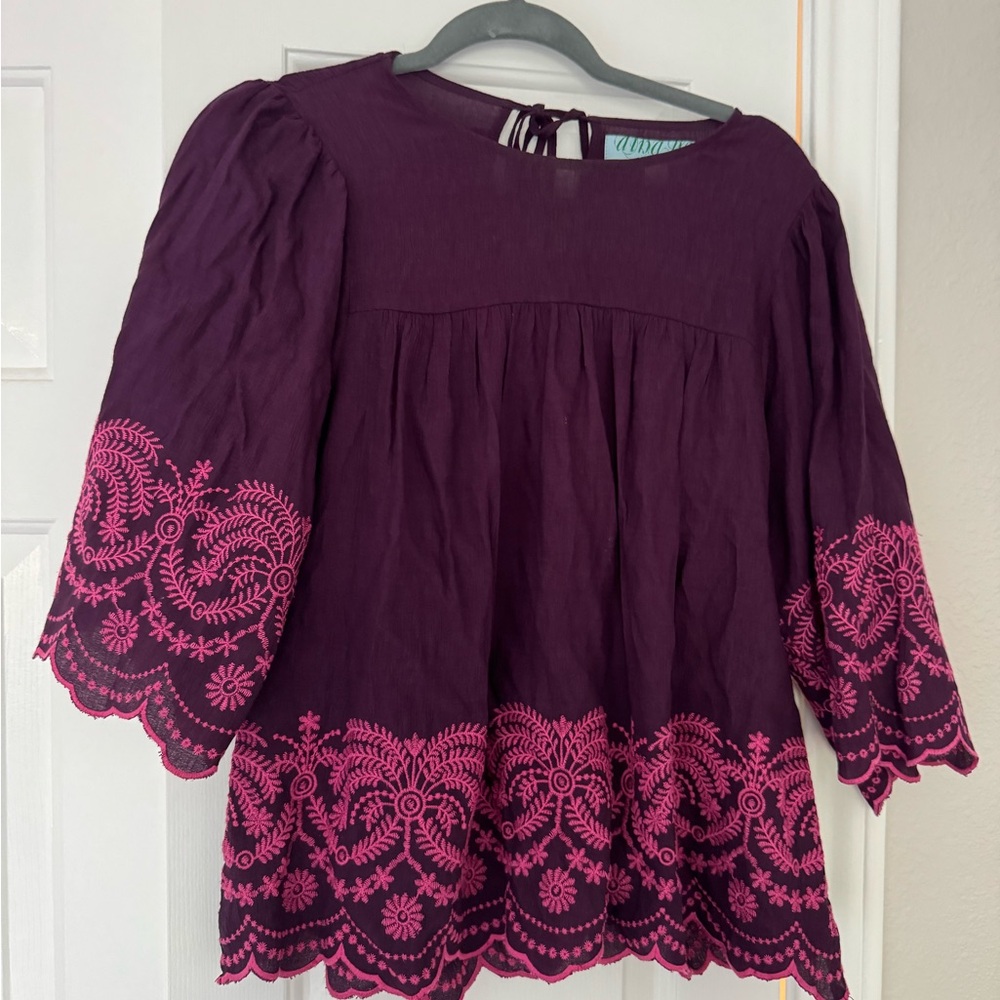 Blue Rain Purple Blouse with Pink Embroidery